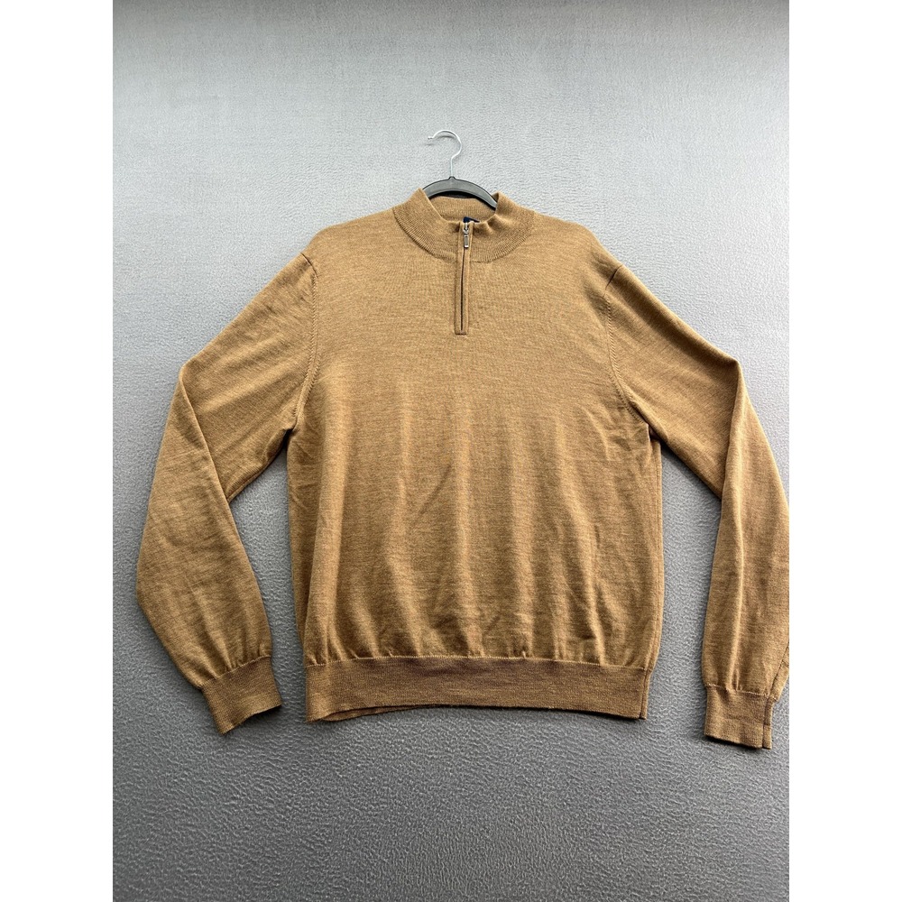 Joseph & Lyman Sweater Mens Large Brown Merino Wool 1/4 Zip Pullover Lightweight